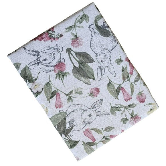 70in Round Cotton Tablecloth And Napkins With Printed Bunnies And Flowers Set - Picture 14 of 16